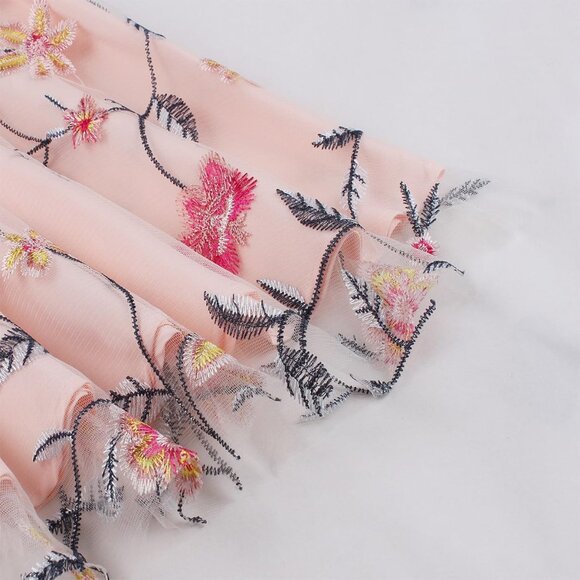 Women Casual Floral Embroidered Tulle Dress 3/4 Sleeves Wedding Prom - Picture 5 of 5